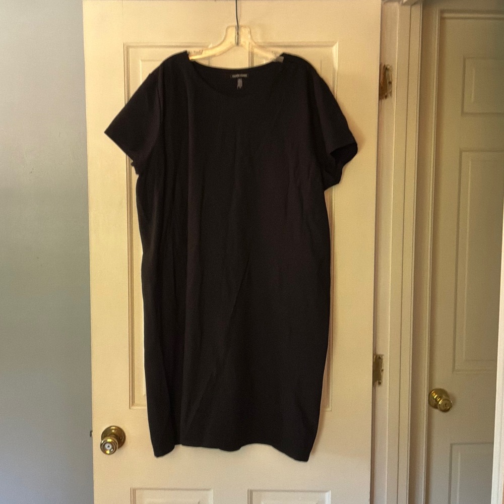 Eileen Fisher Black Short Sleeve Shift Dress LBD Plus Size 3X Minialist Office